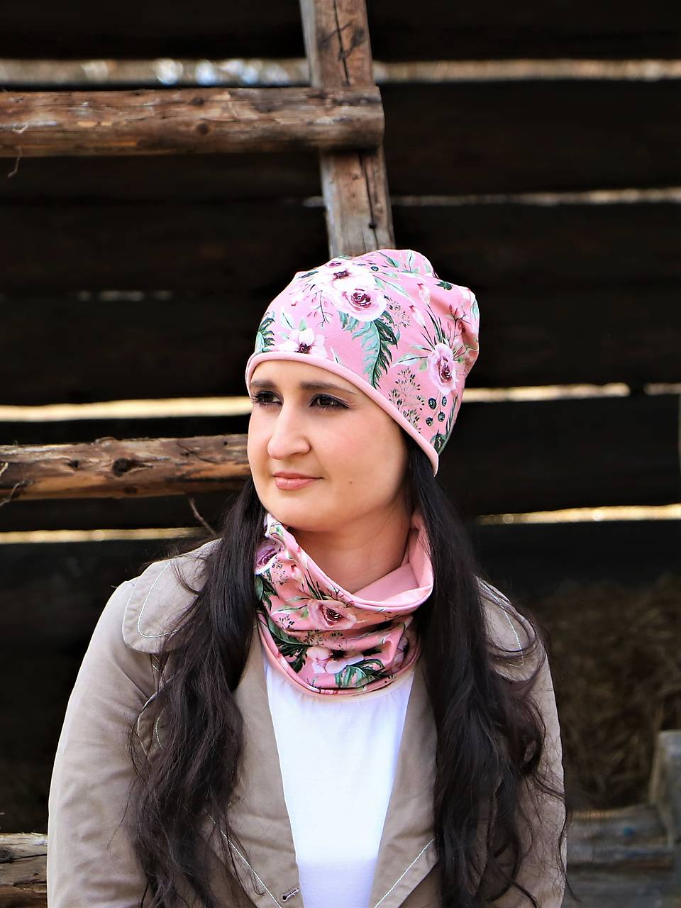 Vintage rose čiapka, nákrčník alebo set