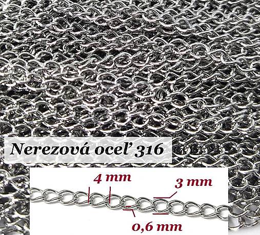  - Oválna twist retiazka zatavená 4x3x0,6mm /M9528/ - nerez.oceľ 316 (1 m) - 13725524_