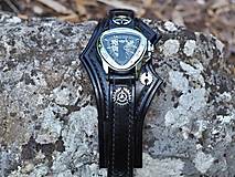 Náramky - Steampunk čiernykožený náramok s hodinkami - 13724562_