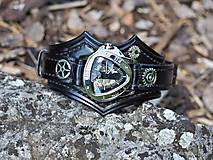 Náramky - Steampunk čiernykožený náramok s hodinkami - 13724563_