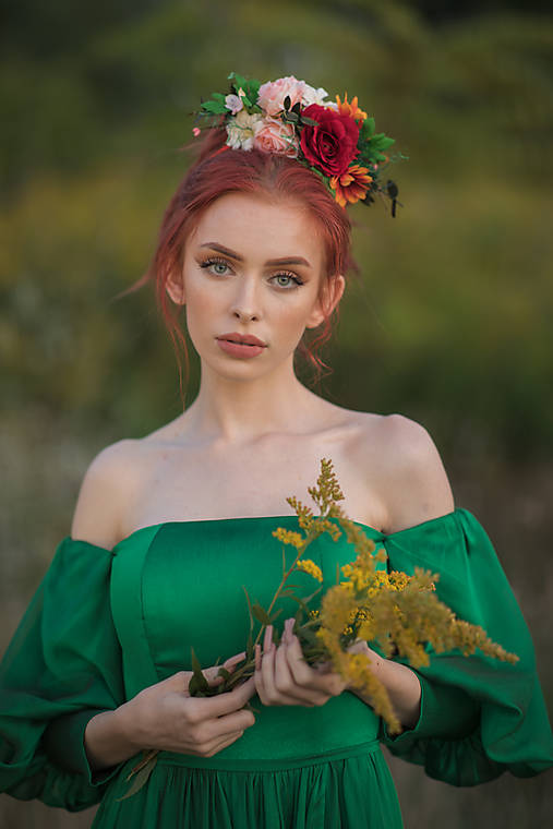 Boho čelenka "Frida" - červená ruža