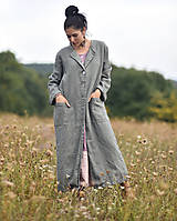 Bundy a kabáty - Lněný kabát Khaki - 13731235_
