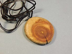 Náhrdelníky - Prívesok drevený na koži - Jabloň kruh 003 - 13735228_