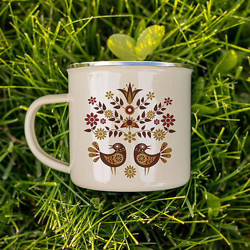 Nádoby - ORNAMENT smaltovaný hrnček - 13733139_