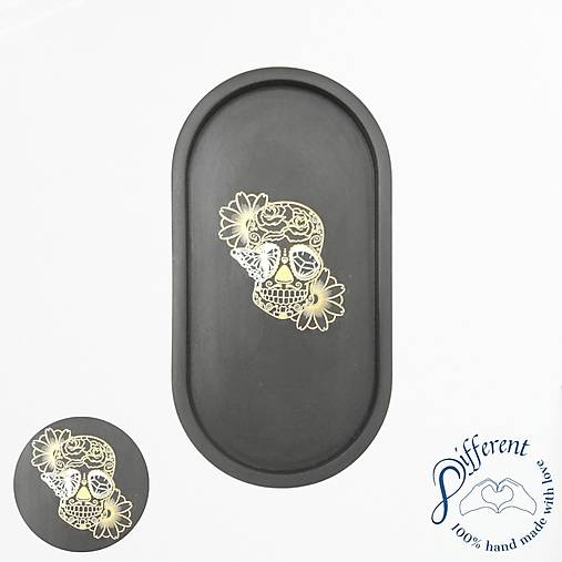Nádoby - Ovál tácka - SKULL (jesmonite) - 13735473_