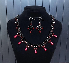 Sady šperkov - Čierno-bordový perlový set - 13739160_