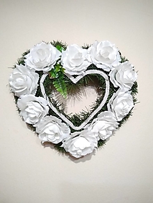 Dekorácie - srdce s bielymi ružami na hrob 33 cm - 13740452_