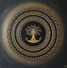 Obrazy - Mandala STROM ŽIVOTA (gold-black) 60 x 60 (70 x 70 cm) - 13742041_
