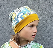 Čiapky, čelenky, klobúky - Čiapka Nathan - jednovrstvová s lemom v horčicovej farbe - 13743882_
