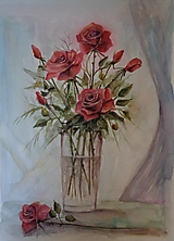 Obrazy - Červené ruže (akvarel) - 13743560_