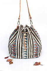 Kabelky - Veľká dámska kabelka z exkluzívnej modrošedej ľanovej látky "Africa" - 13745097_