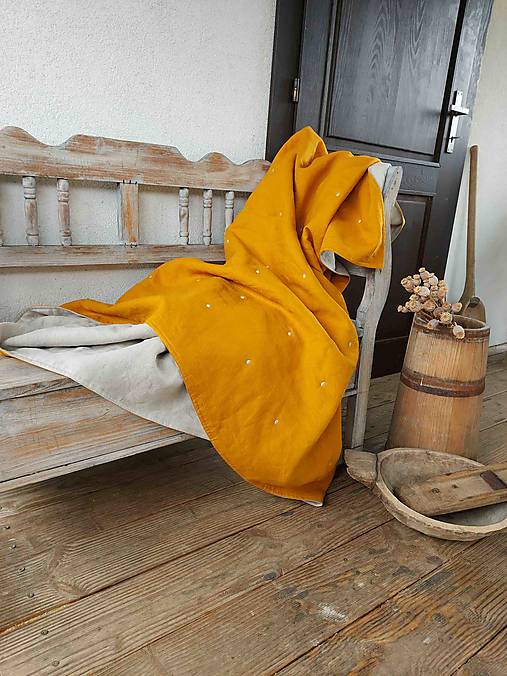 Úžitkový textil - Ľanová prikrývka Indian Summer - 13743699_