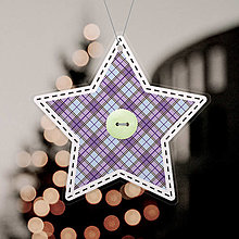 Dekorácie - Papierová vianočná hviezda so vzorom látky (fialová) - 13746940_