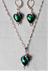 Sady šperkov - Čarovný lampwork (Smaragdovo čierne srdcia) - 13750295_