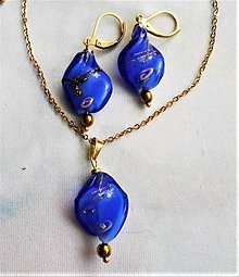 Sady šperkov - Čarovný lampwork (Modro zlaté špirály) - 13750313_
