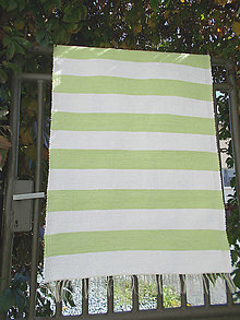 Úžitkový textil - bielo zelené pásiky - 13752320_