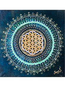 Obrazy - Smaragdovo - Zlatá mandala - kvet života - 13752594_