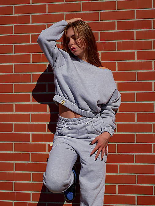 Mikina CROP s gumou (Šedá)