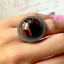 Prstene - Vintage Red Tiger Eye Ring / Prsteň s červeným tigrím okom v bronzovom prevedení - 13754372_