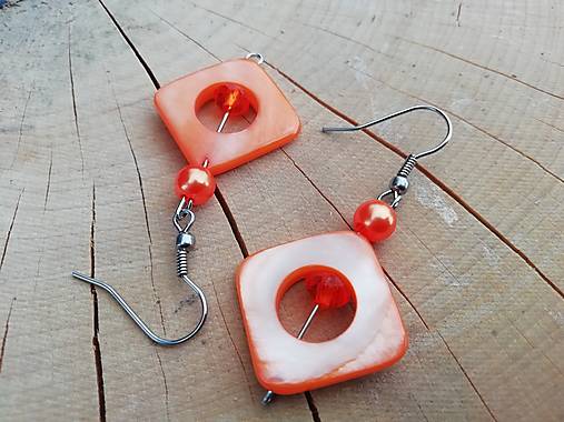 Náušnice - Náušničky štvorčeky oražové - 13754154_