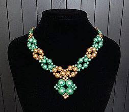Náhrdelníky - Zeleno-zlatý náhrdelník - 13755724_