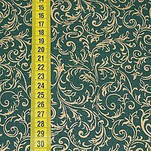 Textil - Vianočná 100% bavlna - metráž - zlaté ornamenty na zelenej - 13753927_
