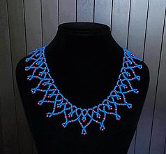 Náhrdelníky - Modro-červený náhrdelník - 13756754_
