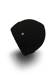 Čiapky, čelenky, klobúky - Merino čiapka s prekladom čierna - 13756313_