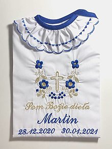 Detské oblečenie - Košieľka na krst K14 modro-zlatá s golierikom - 13756681_