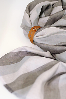 Pánske doplnky - Ľanová šatka s pásikavým vzorom béžovo šedej farby - 13762541_
