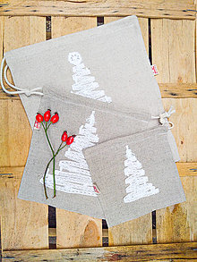 Úžitkový textil - Vianočné, mikulášske ľanové vrecúško - sada 3ks - 13761757_