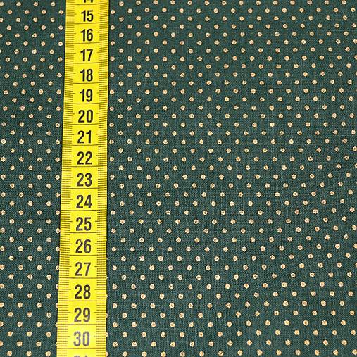 Textil - Vianočná 100% bavlna - metráž - zlaté bodky na zelenej - 13765012_