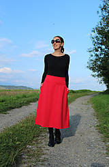 Sukne - Midi "červená" sukňa - 13762710_