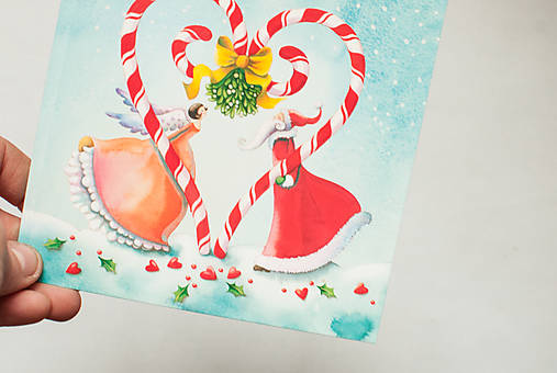 Papier - Pohľadnica "Bozk pod imelom" - 13765611_