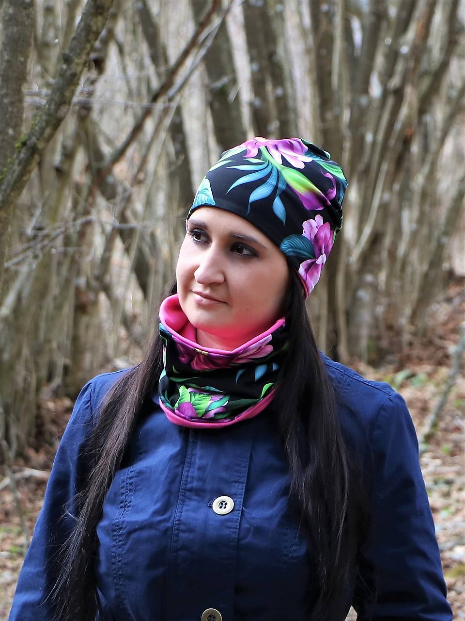 Tulipány fialové čiapka, nákrčník alebo set