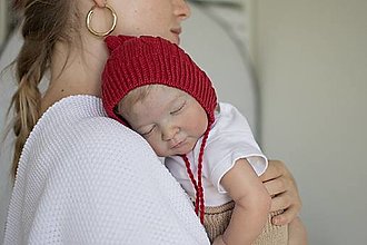 Detské čiapky - Čepček pre bábätko, "Vrkoč", OEKO-TEX®, rôzne farby (Červená) - 13766782_