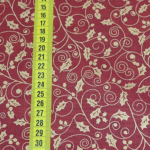 Textil - Vianočná 100% bavlna - metráž - zlaté cezmíny na vínovej - 13766942_