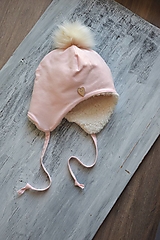Detské čiapky - Zimná čiapka pink & fleece cream - 13769844_