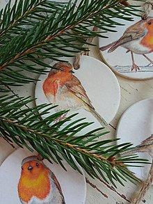 Dekorácie - Vianočné ozdoby- vtáčik červienka - 13767682_