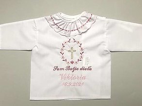 Detské oblečenie - Košieľka na krst K01 ružové odtiene so zlatým krížikom - 13766800_