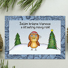 Papiernictvo - Zvieracie Vianoce - vianočná pohľadnica s vtáčikom (abstraktné okraje) - 13766774_