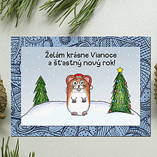 Papiernictvo - Zvieracie Vianoce - vianočná pohľadnica so škrečkom (abstraktné okraje) - 13766775_