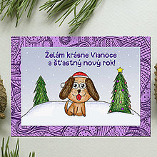 Papiernictvo - Zvieracie Vianoce - vianočná pohľadnica so psíkom (abstraktné okraje) - 13766780_