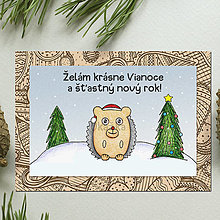 Papiernictvo - Zvieracie Vianoce - vianočná pohľadnica s ježkom (abstraktné okraje) - 13766796_
