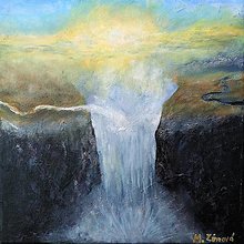 Obrazy - Vodopád, olejová maľba, krajinka, Island - 13770888_
