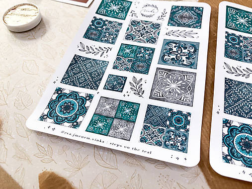 Papier - Samolepky " Steps on the teal" - 13772698_