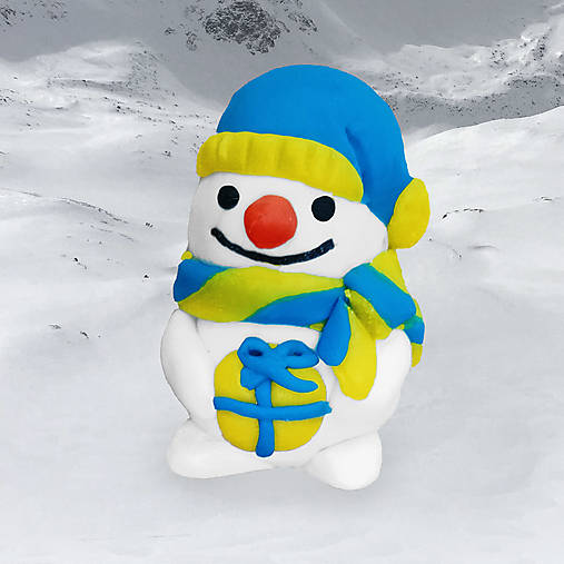 Snehuliačik s vianočným darčekom (modro žltý)