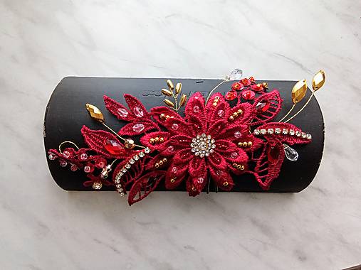 Ozdoby do vlasov - čipková ozdoba do vlasov - červená + zlatá - 13774290_