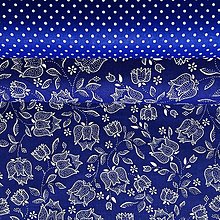 Textil - modrotlačové kvety, 100 % bavlna, šírka 140 cm - 13774912_