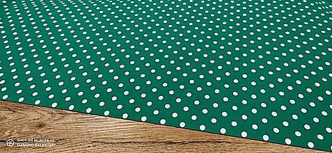 Textil - Bavlnená látka - Bodky 8 mm Zelená biele bodky - cena za 10 centimetrov - 13777818_